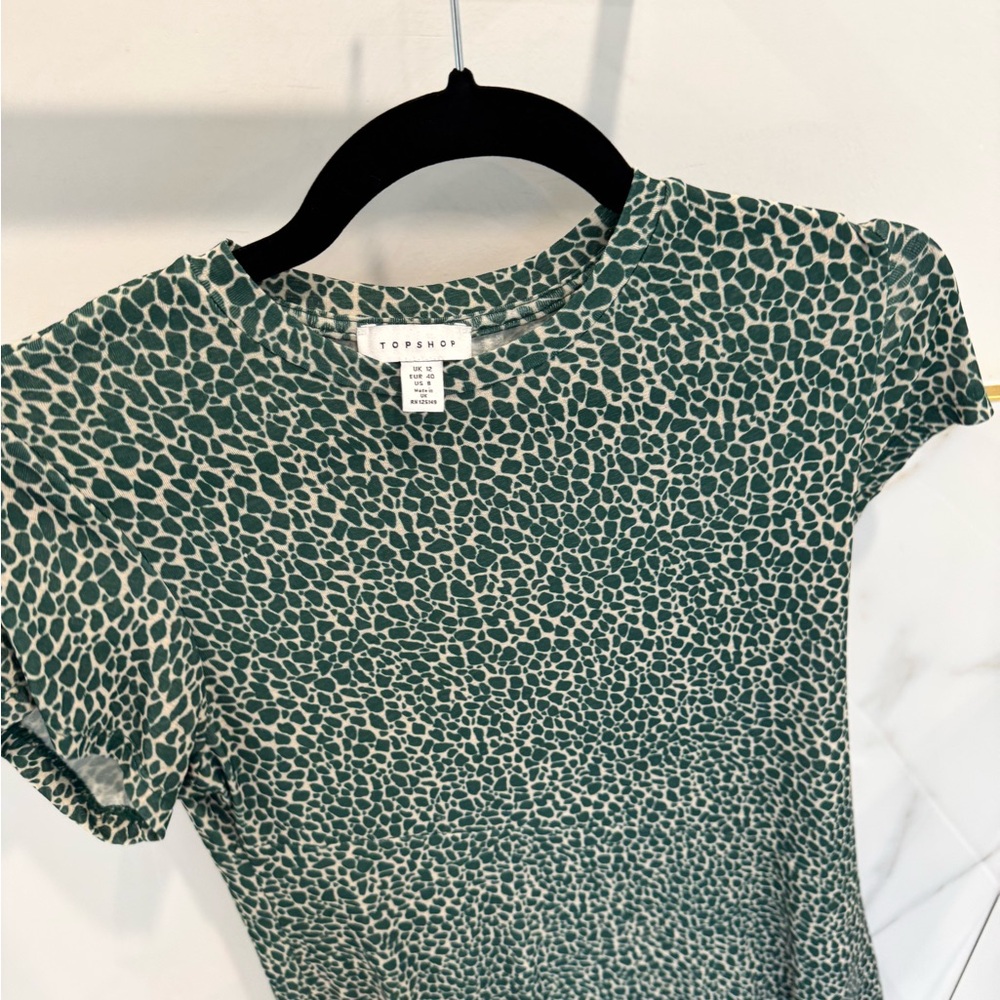 Topshop London Green Animal Print Mini Dress – Size 8 | Fun Spring & Comfortable